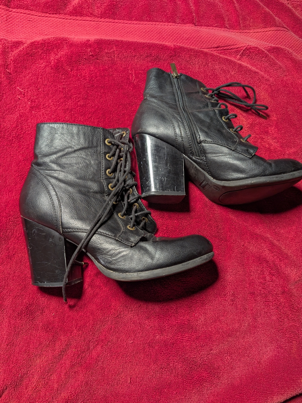 BAMBOO Black Lace-Up Block Heel Ankle Boots